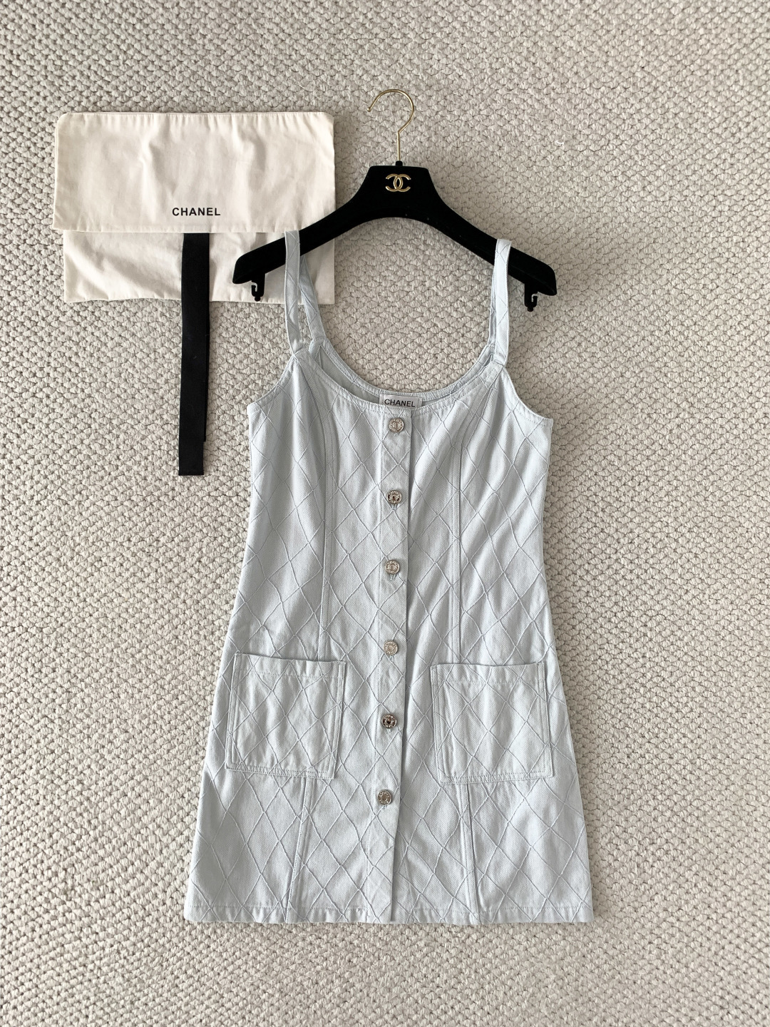 Chanel Light Blue Diamond Stitch Sling Mini Dress