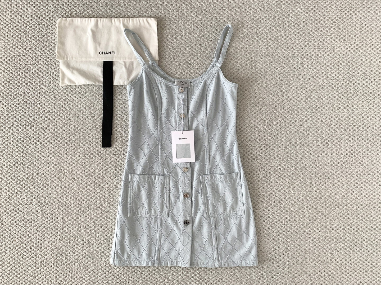 Chanel Light Blue Diamond Stitch Sling Mini Dress