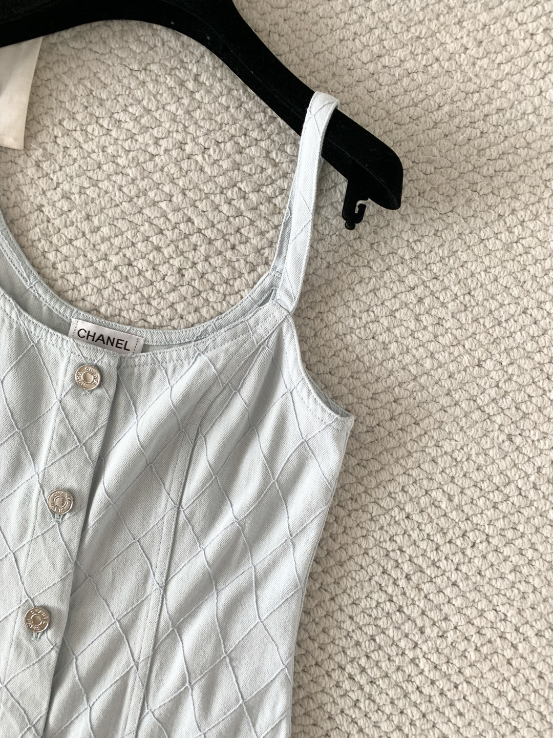Chanel Light Blue Diamond Stitch Sling Mini Dress