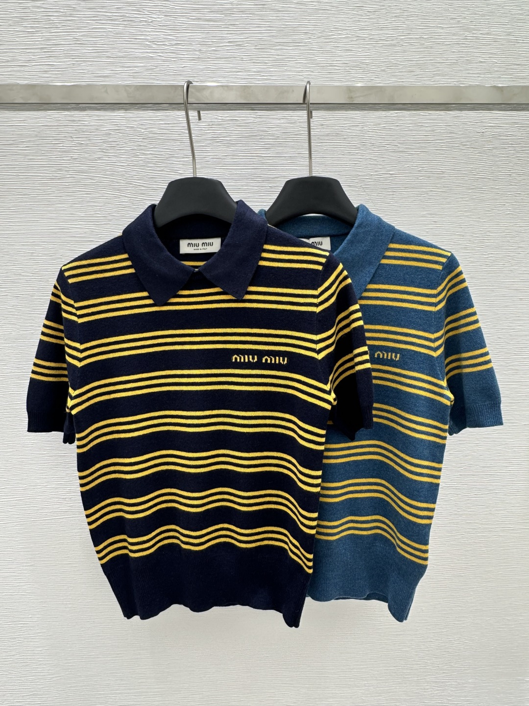 NO:306993,M Home Early Spring New Style Striped Lapel Letter Knitted Short Sleeve 1 Color Royal Blue Lake Blue Size 36.38.40, T-shirt,alexander wang19860909M家  早春新款 条纹间色翻领字母针织短袖 1 颜色宝蓝 湖蓝 尺码36.38.40,,T-shirt,alexander wang,Women's clothing