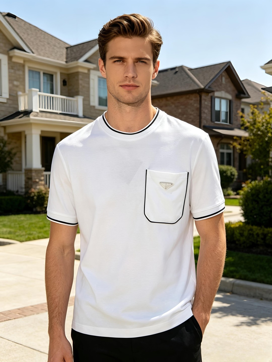 NO:918149,'PRADA' VIP advanced customization!  2026 spring and summer new short-sleeved. This T-shirt is a new product in the summer men's wear series. It is carefully made of imported fabrics with mercerized technology and has a heavy three-dimensional logo to add a casual style. Size M-3XL Recommended reference M120 catties or less (including 120 catties) L121-140 catties XL141-160 catties 2XL161-180 catties  3XL181—200 pounds,,prada,prada,T-shirt,tees,t-shirt,19860909《普拉达 PRADA》VIP高级定制！ 2026春夏季新款短袖.这款T恤是夏季男装系列新品,采用丝光工艺进口面料精心制作,重工立体Logo,增添休闲风范.码数 M-3XL 推荐参考 M120斤以内（含120斤） L121—140斤 XL141—160斤 2XL161—180斤 3XL181—200斤,,prada,prada,T-shirt,tees，t-shirt,,Men's clothing