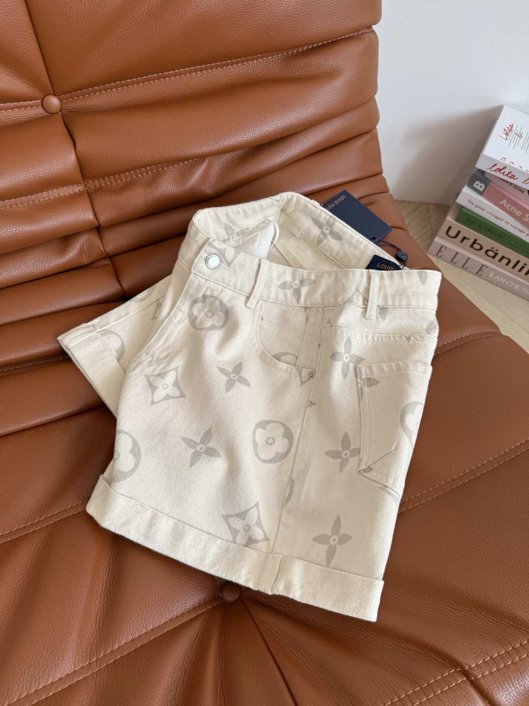 Classic Monogram Denim Shorts, High Waist Ruffle Hem, Summer Hot Pants 3 cmp i1746355705430 7659 0 1
