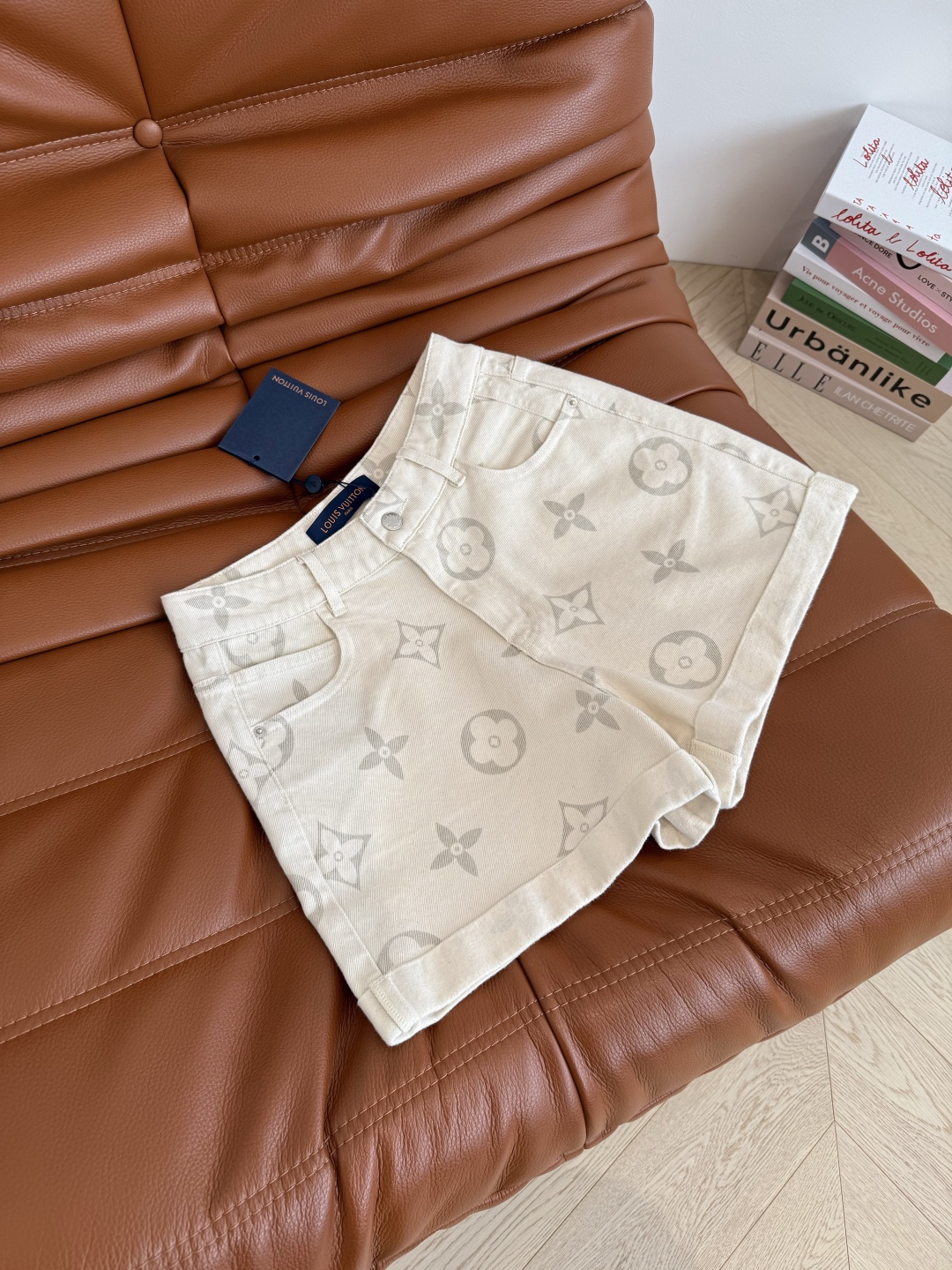 Classic Monogram Denim Shorts, High Waist Ruffle Hem, Summer Hot Pants 4 cmp i1746355706869 6407 0 2