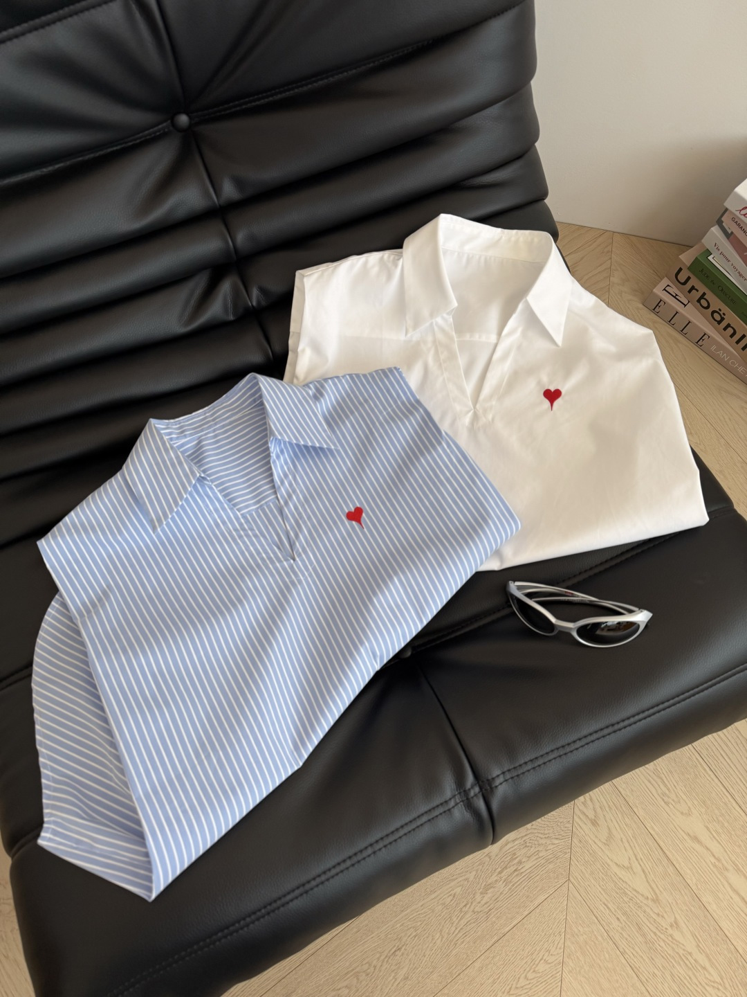 Stylish Red Peach Heart Embroidered Shoulder Shirt with Wide Shoulder Line