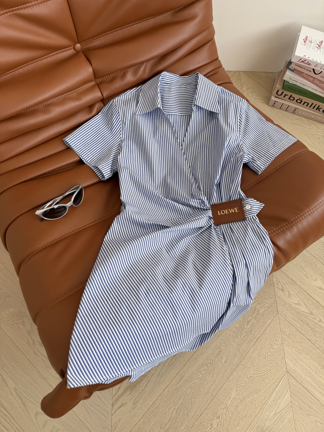 Striped Ruffle Shirt Dress with Leather Patch Detail - Chic and Flattering 8 cmp i1748168680873 7893 0 8