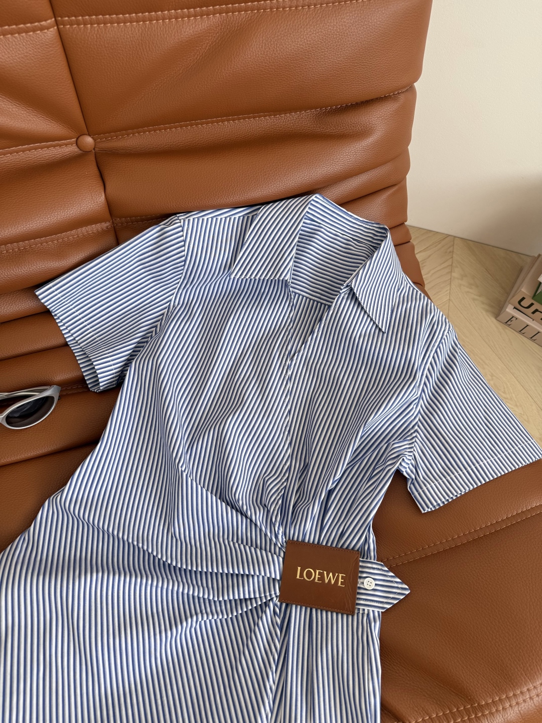Striped Ruffle Shirt Dress with Leather Patch Detail - Chic and Flattering 3 cmp i1748168688636 5838 0 1