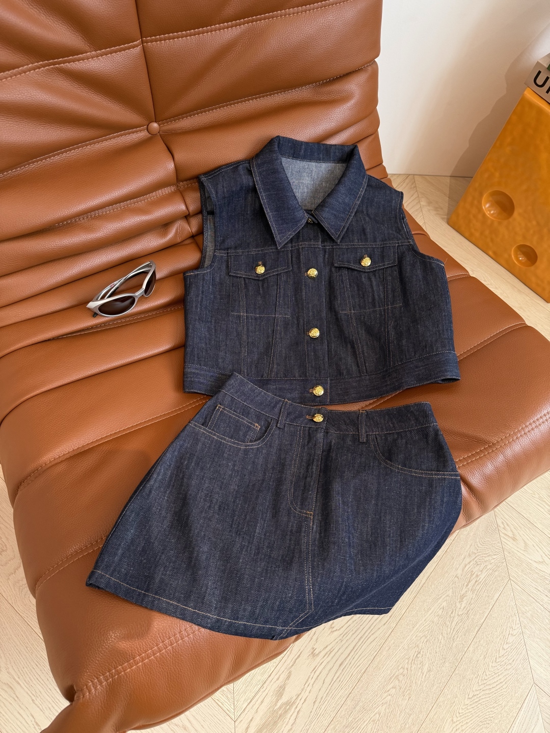 Denim Vest & Skirt Set with Gold Accents - Chic & Casual Korean Style Outfit 2 cmp i1748518821488 7124 0 0