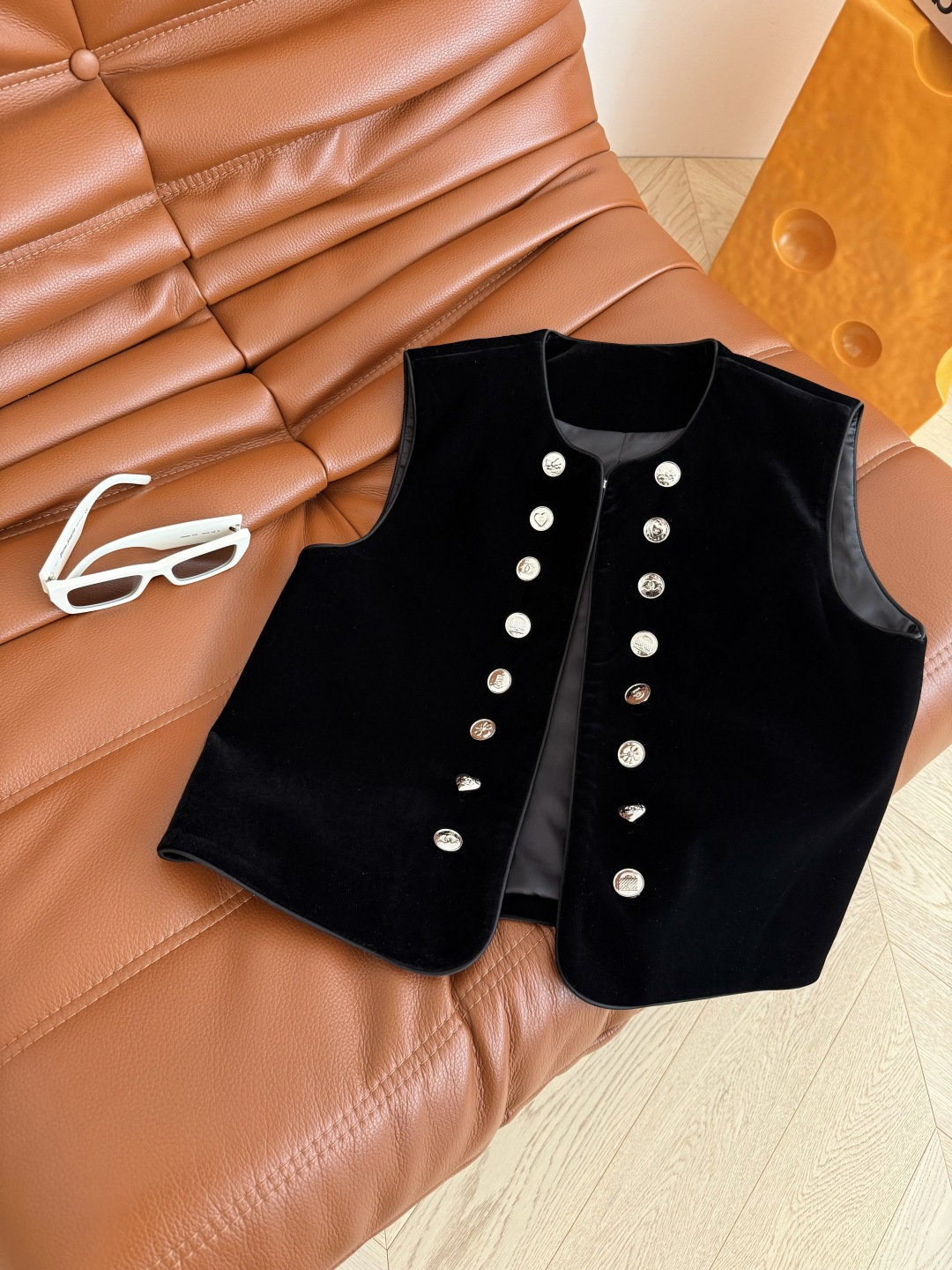 复古时髦 25秋冬 双排小银扣设计丝绒马甲 精致又洋气 老钱富贵穿法 搭配衬衫或者T恤穿都可以 外面也可