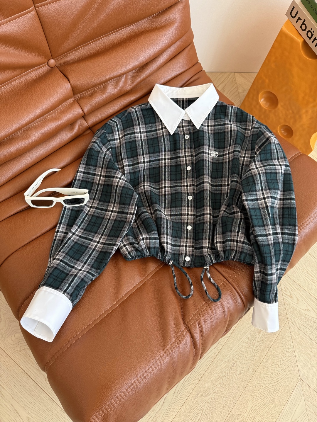 Women's Vintage Plaid Drawstring Shirt with Contrasting Collar and Cuffs 2 cmp i1756548446078 9101 0 0