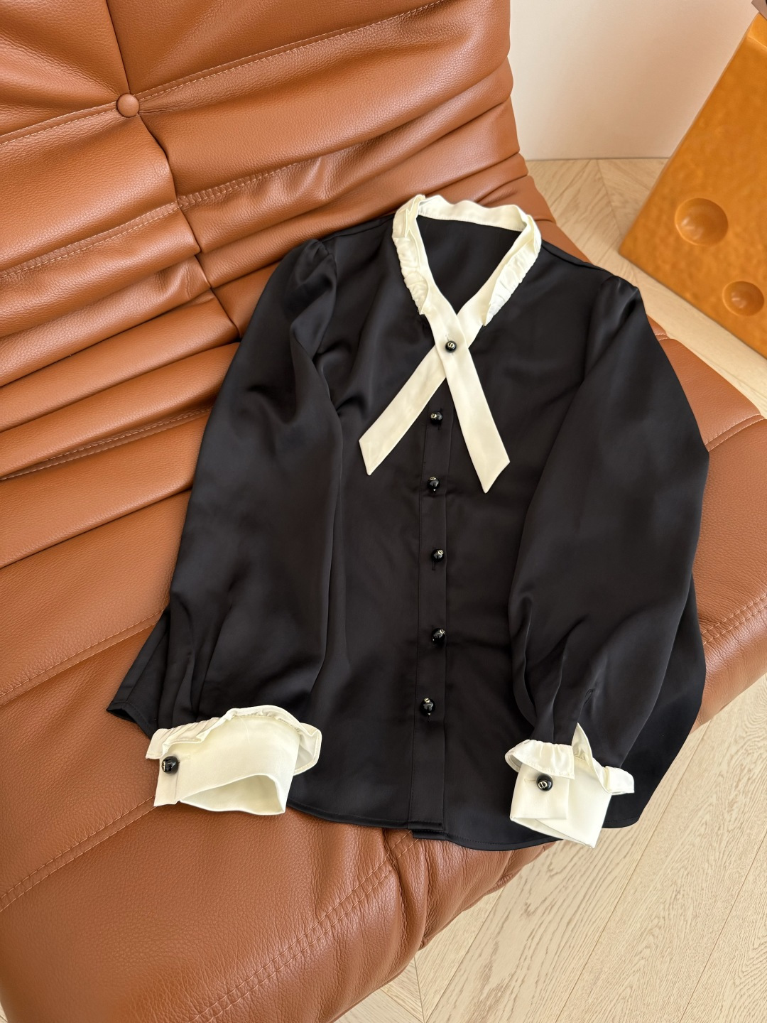 复古优雅 25FW 飘带撞色领结设计衬衫 叠穿小外套的绝佳单品 突显优雅显气质 高级感Look 通勤日常