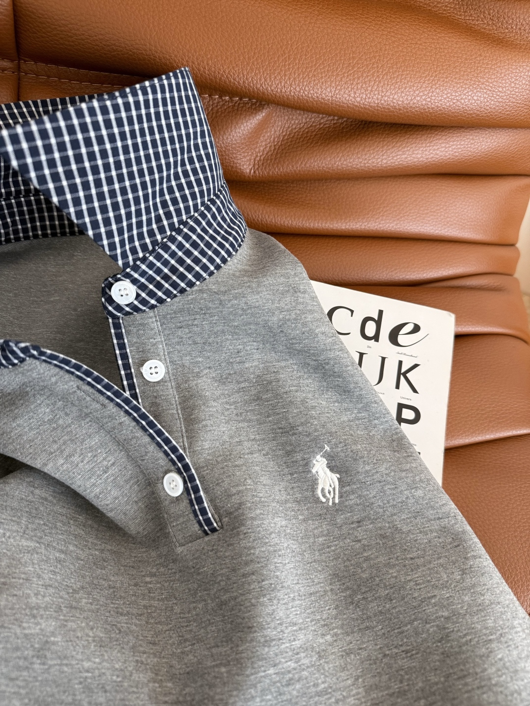 时髦Look 25新款 小马🐎刺绣logo假两件套装 宝蓝色格子拼接的假两件设计感 翻领上衣+松紧半裙 