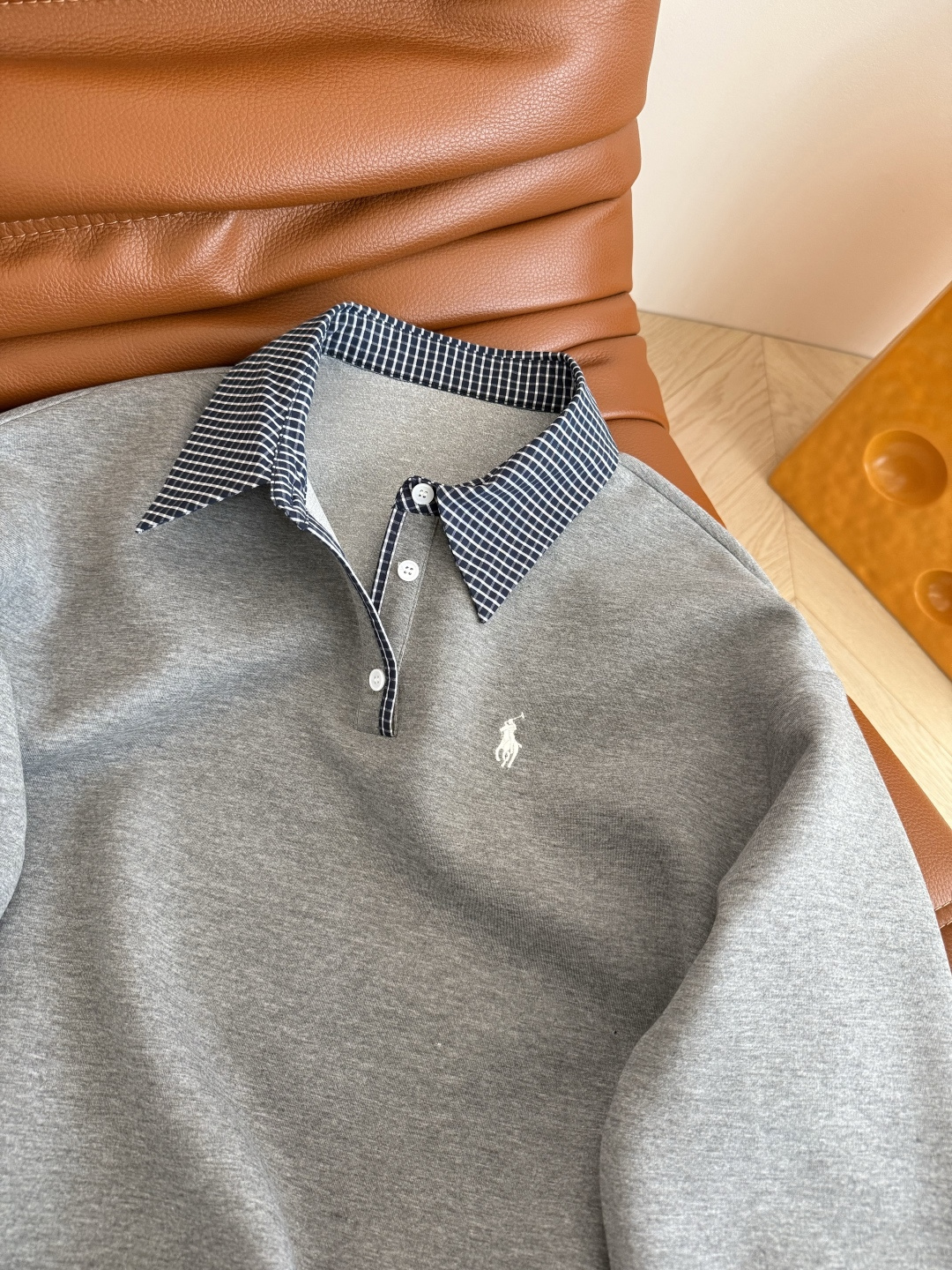 时髦Look 25新款 小马🐎刺绣logo假两件套装 宝蓝色格子拼接的假两件设计感 翻领上衣+松紧半裙 