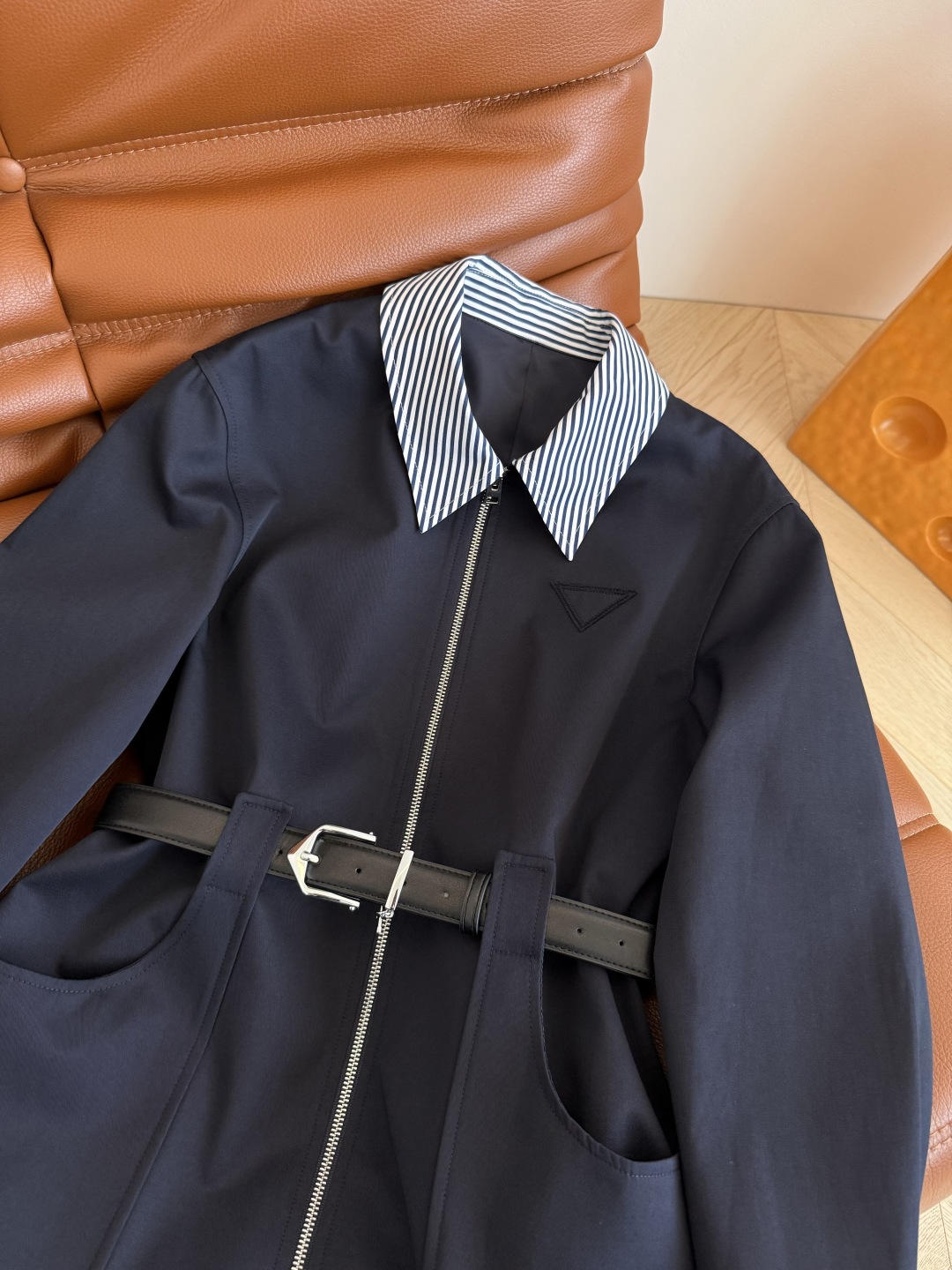Navy Blue Triangle Logo Zip-Up Dress with Belt and Striped Detail 3 cmp i1757673839939 7443 0 1