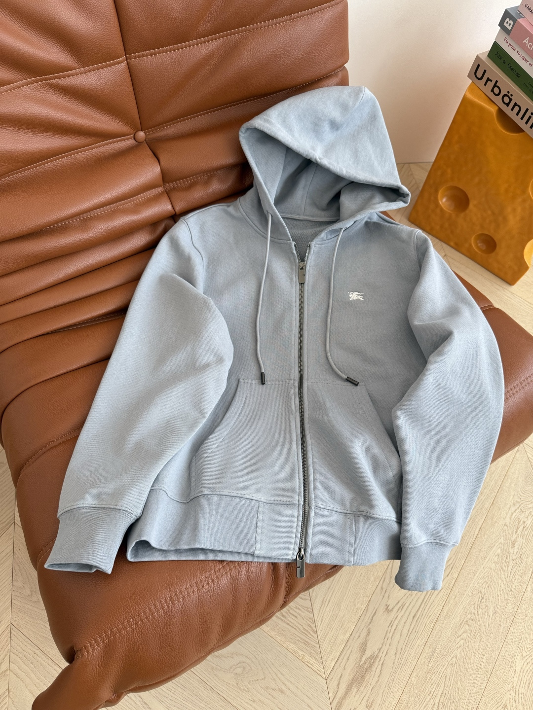 Burberry Women's Blue Zip-Up Hoodie with War Horse Logo
