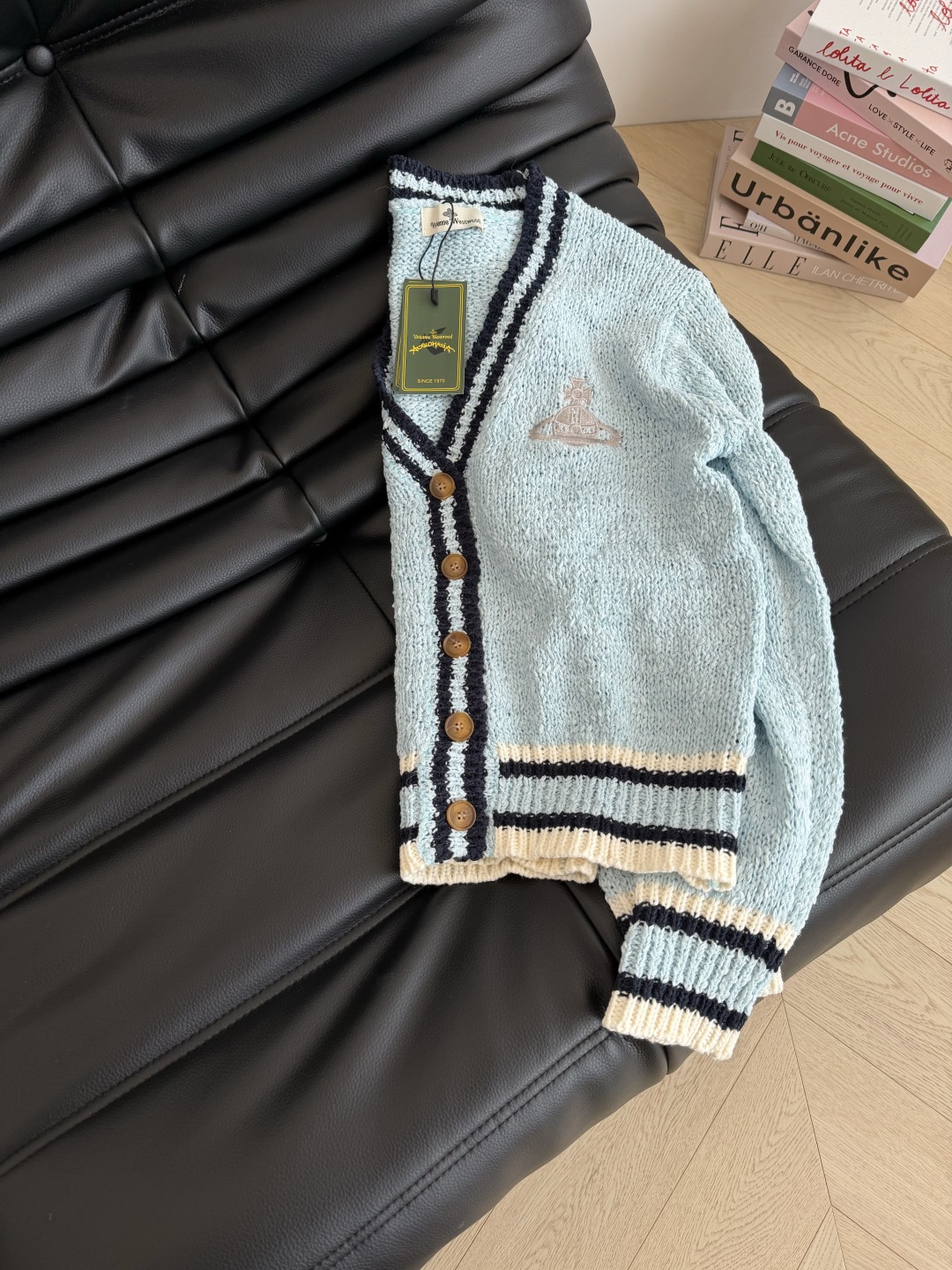 Saturn Embroidery V-Neck Cardigan Women's Autumn Winter Glacier Blue 7 cmp i1758795399864 9916 0 5