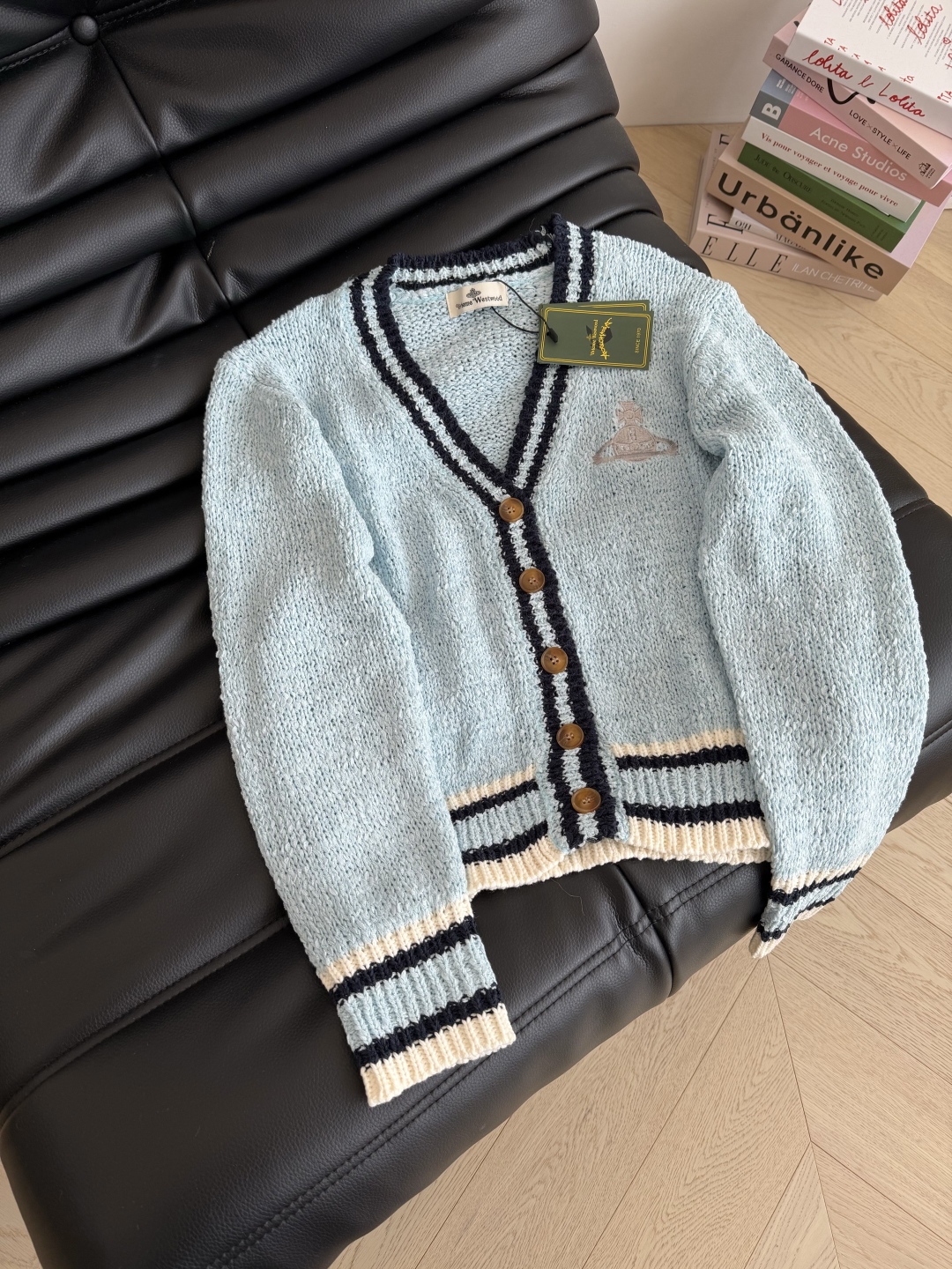 Saturn Embroidery V-Neck Cardigan Women's Autumn Winter Glacier Blue 5 cmp i1758795402047 6095 0 3