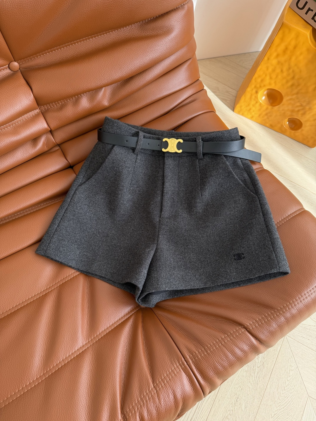 入冬必备毛呢短裤 25新款 凯旋门logo刺绣+腰带装饰羊毛呢短裤 显长腿穿搭 单穿搭配长靴或者裤袜还有