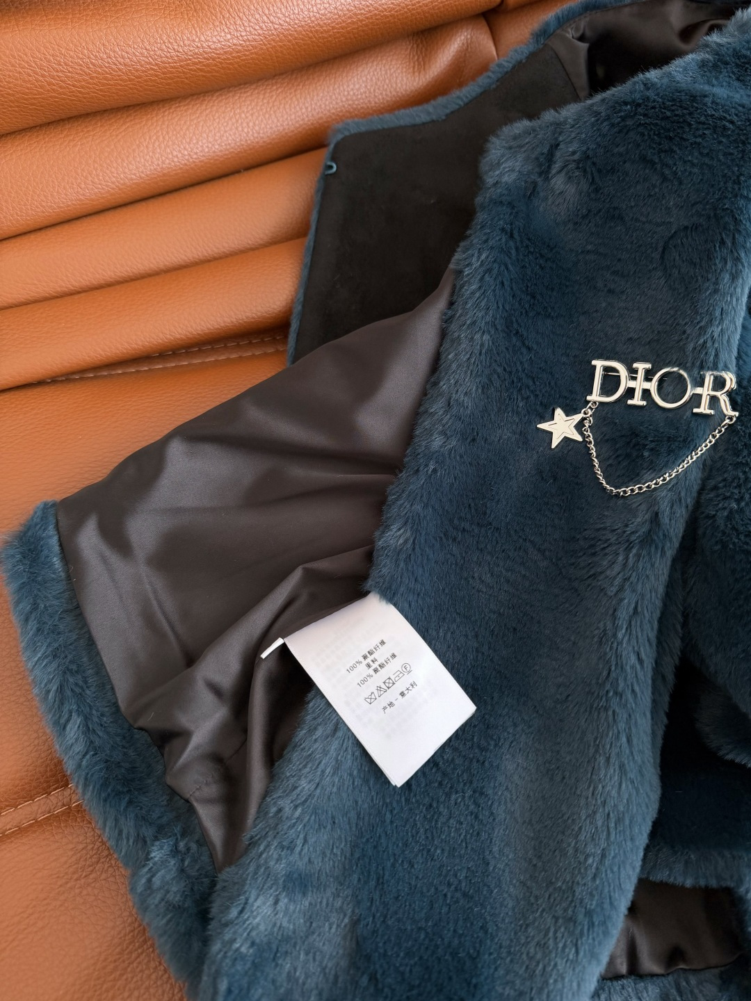 Peacock Blue Faux Mink Fur Jacket with Star Brooch - Elegant Outerwear 9 cmp i1762684451639 6559 0 7