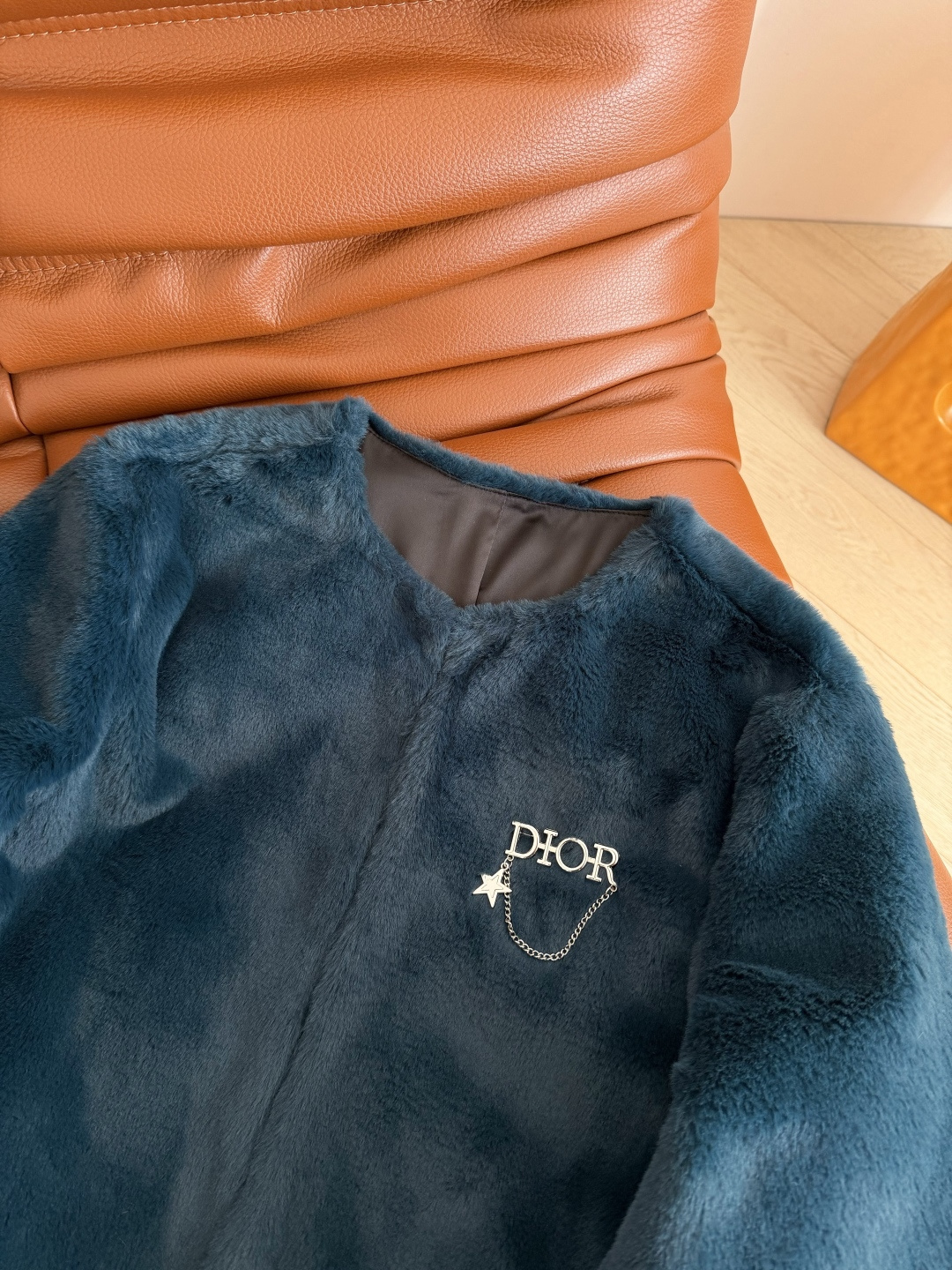 Peacock Blue Faux Mink Fur Jacket with Star Brooch - Elegant Outerwear 4 cmp i1762684458826 4759 0 2