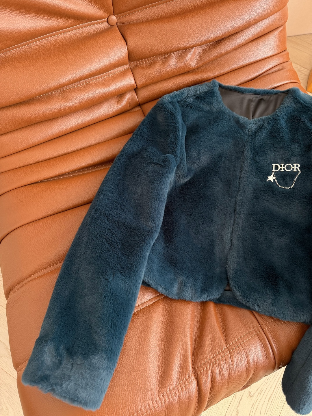 Peacock Blue Faux Mink Fur Jacket with Star Brooch - Elegant Outerwear 5 cmp i1762684458852 3013 0 3