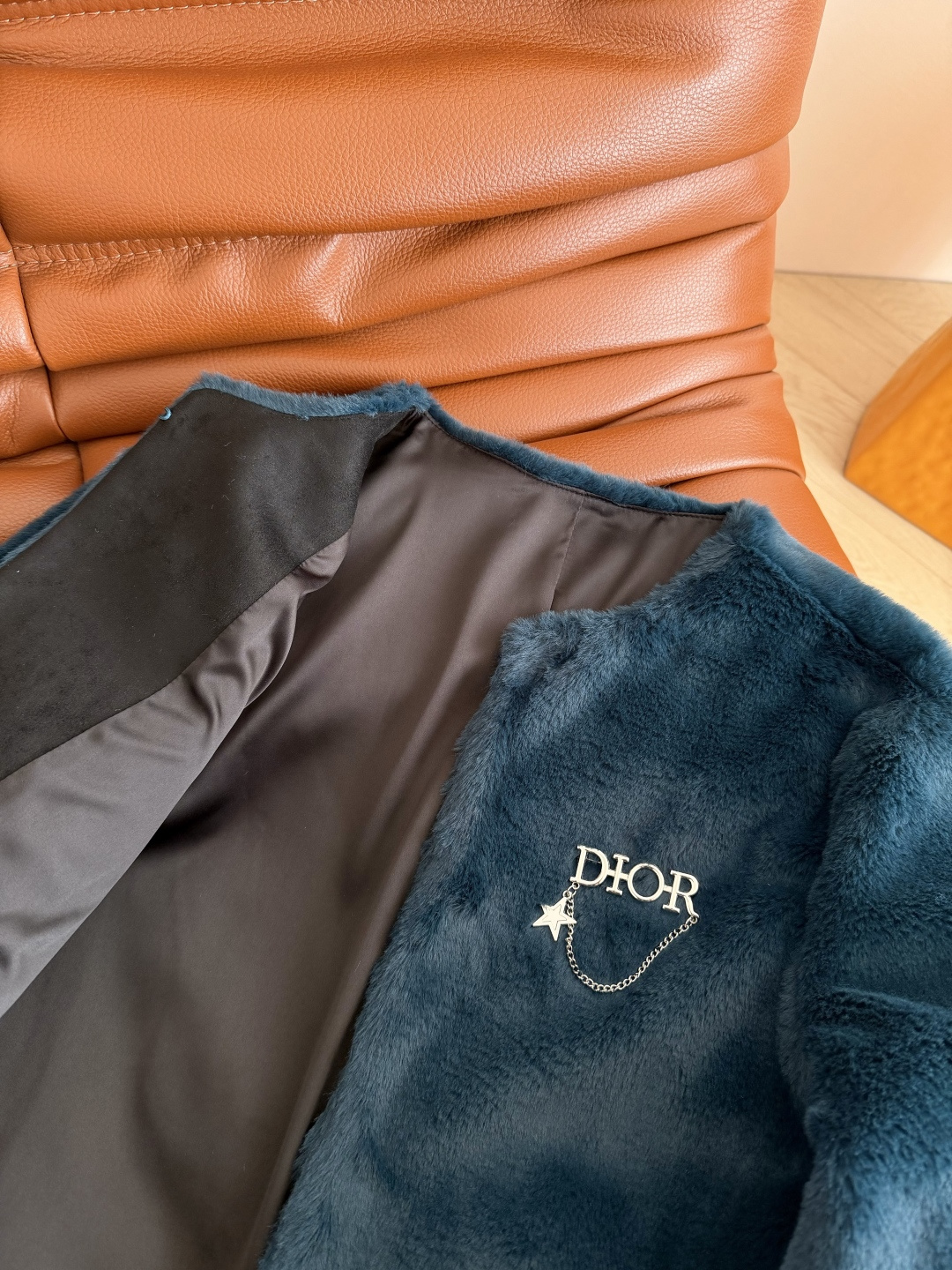 Peacock Blue Faux Mink Fur Jacket with Star Brooch - Elegant Outerwear 7 cmp i1762684458856 2352 0 5