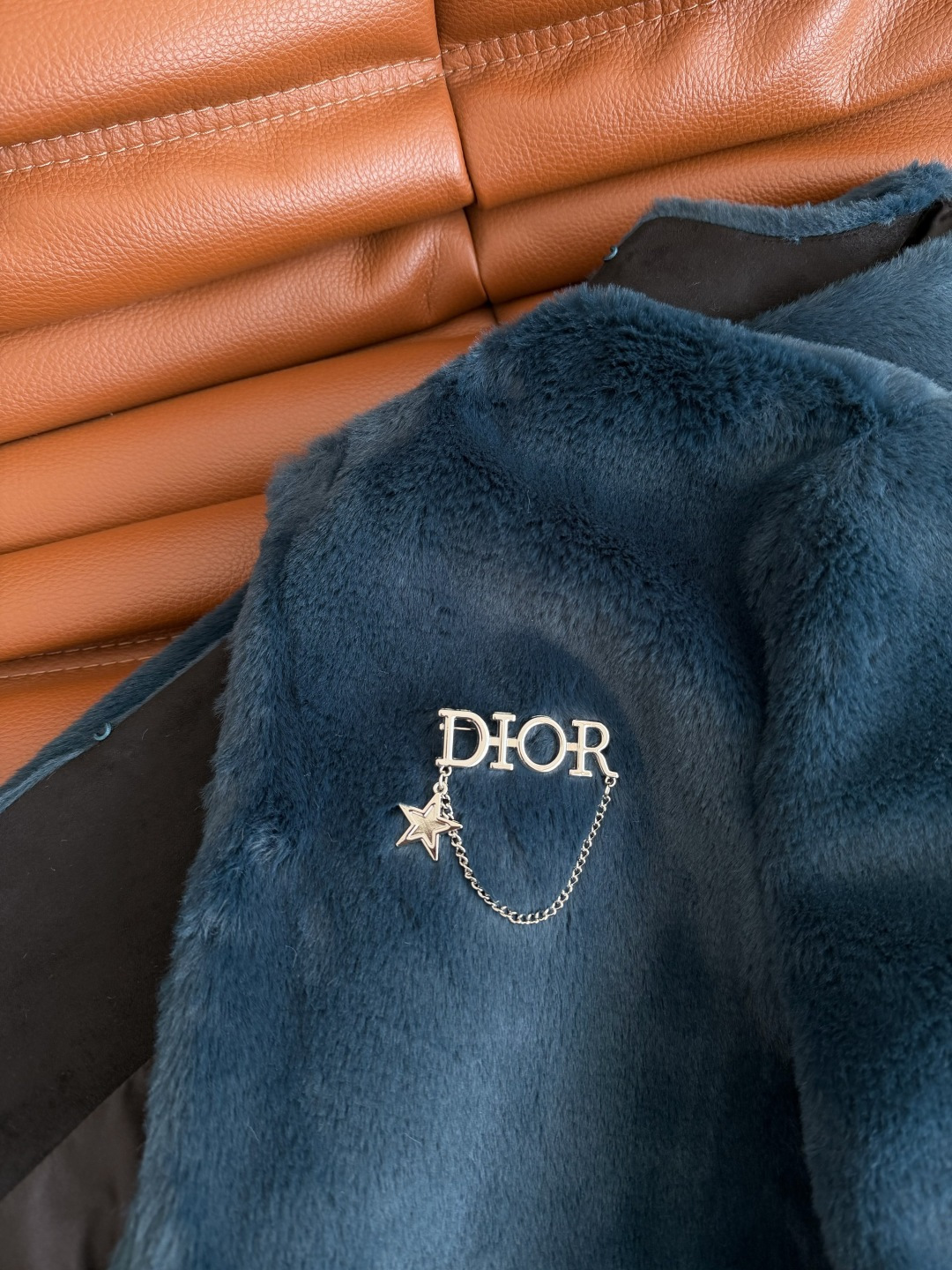 Peacock Blue Faux Mink Fur Jacket with Star Brooch - Elegant Outerwear 6 cmp i1762684467274 2338 0 4