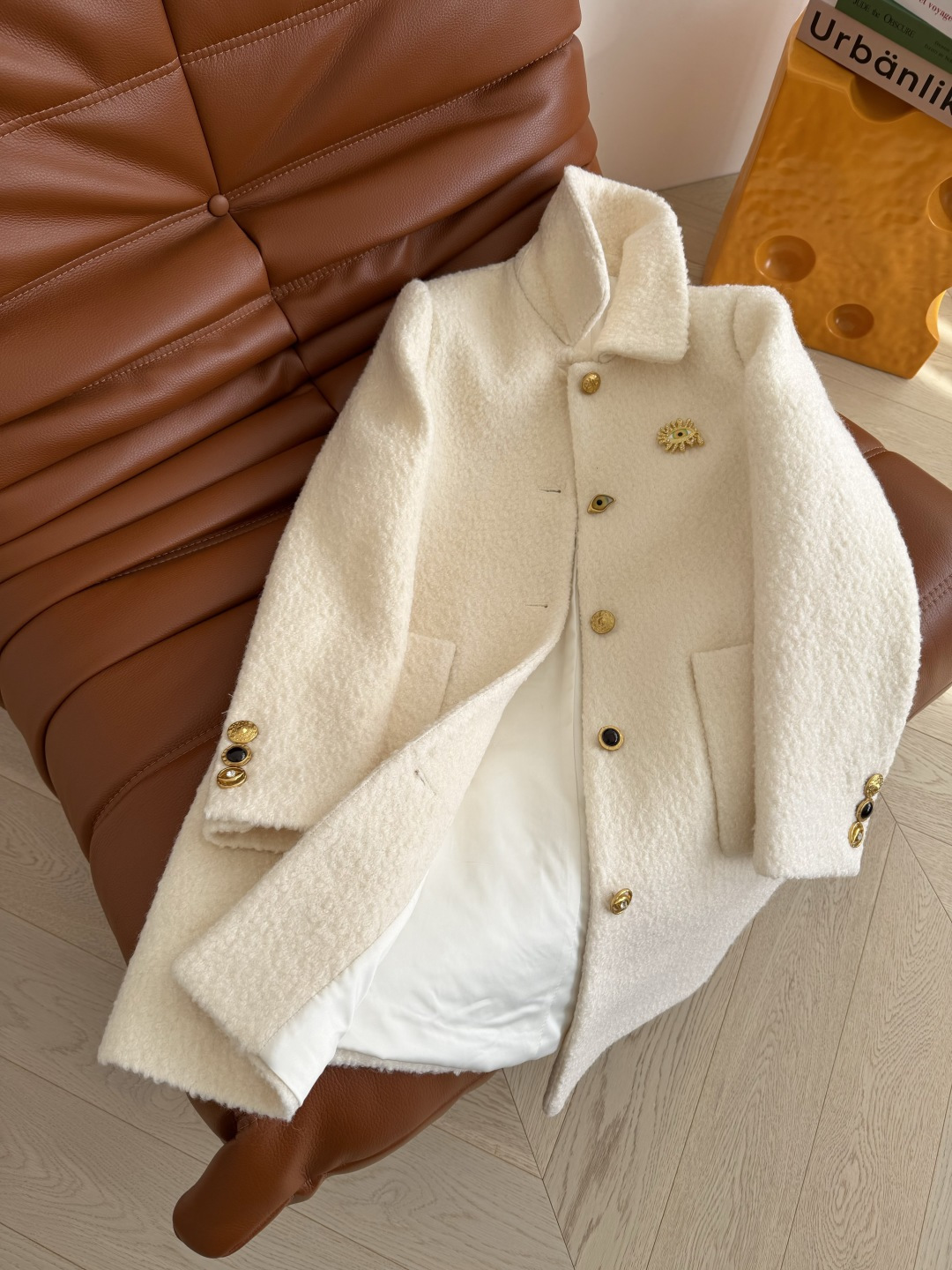 冬季羊卷毛大衣 25新款巴黎SCP～眼睛胸针装饰羊卷毛大衣外套 复古巴黎时髦风即视感 可拆卸眼睛胸针+异