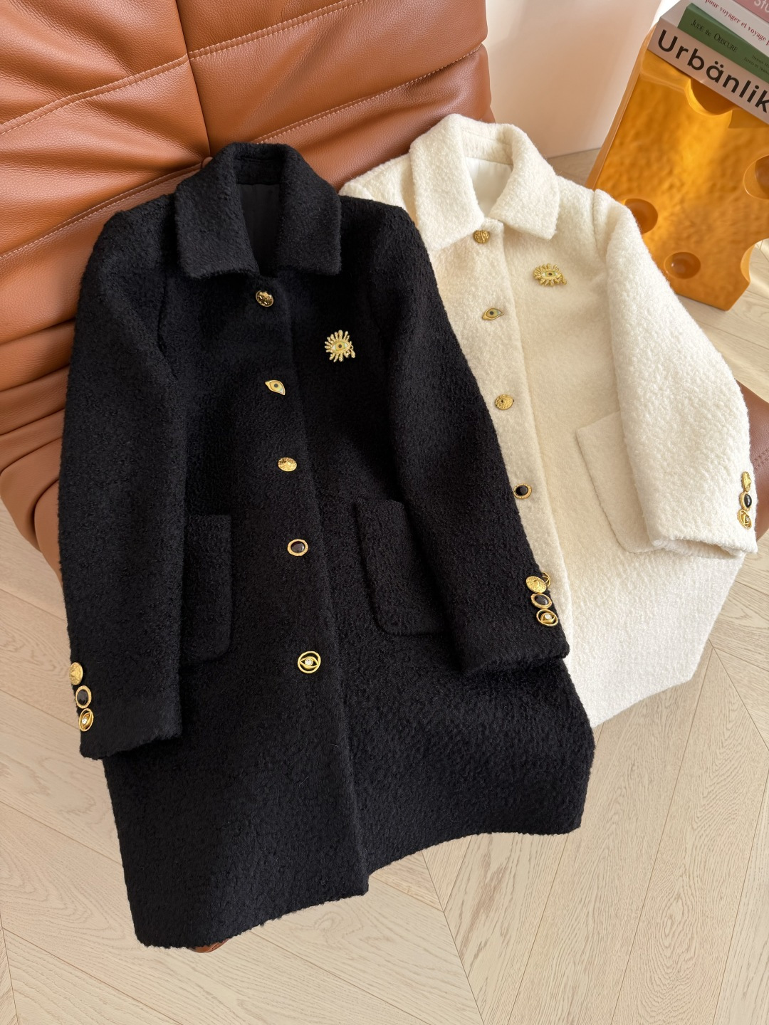 冬季羊卷毛大衣 25新款巴黎SCP～眼睛胸针装饰羊卷毛大衣外套 复古巴黎时髦风即视感 可拆卸眼睛胸针+异