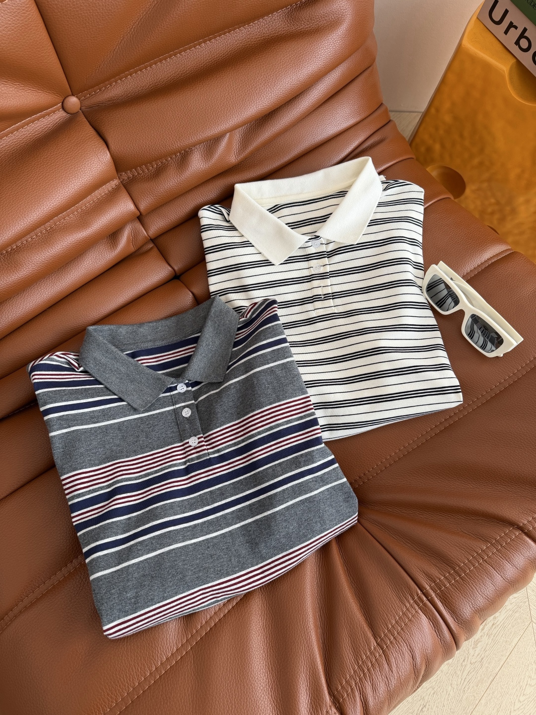 日常休闲穿搭 Polo翻领小上衣 太好穿了 条纹配色很好看 一股学院减龄风 不管什么身材都可以驾驭 休闲