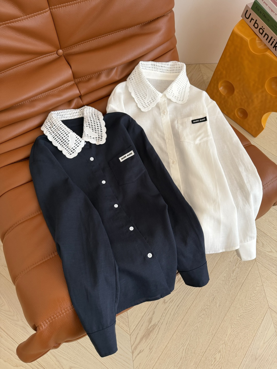 重磅衬衫 26ss 钩花领子拼接亚麻衬衫 采用进口的亚麻材质面料 表面自带肌理感 贴身很舒服 领子是重工