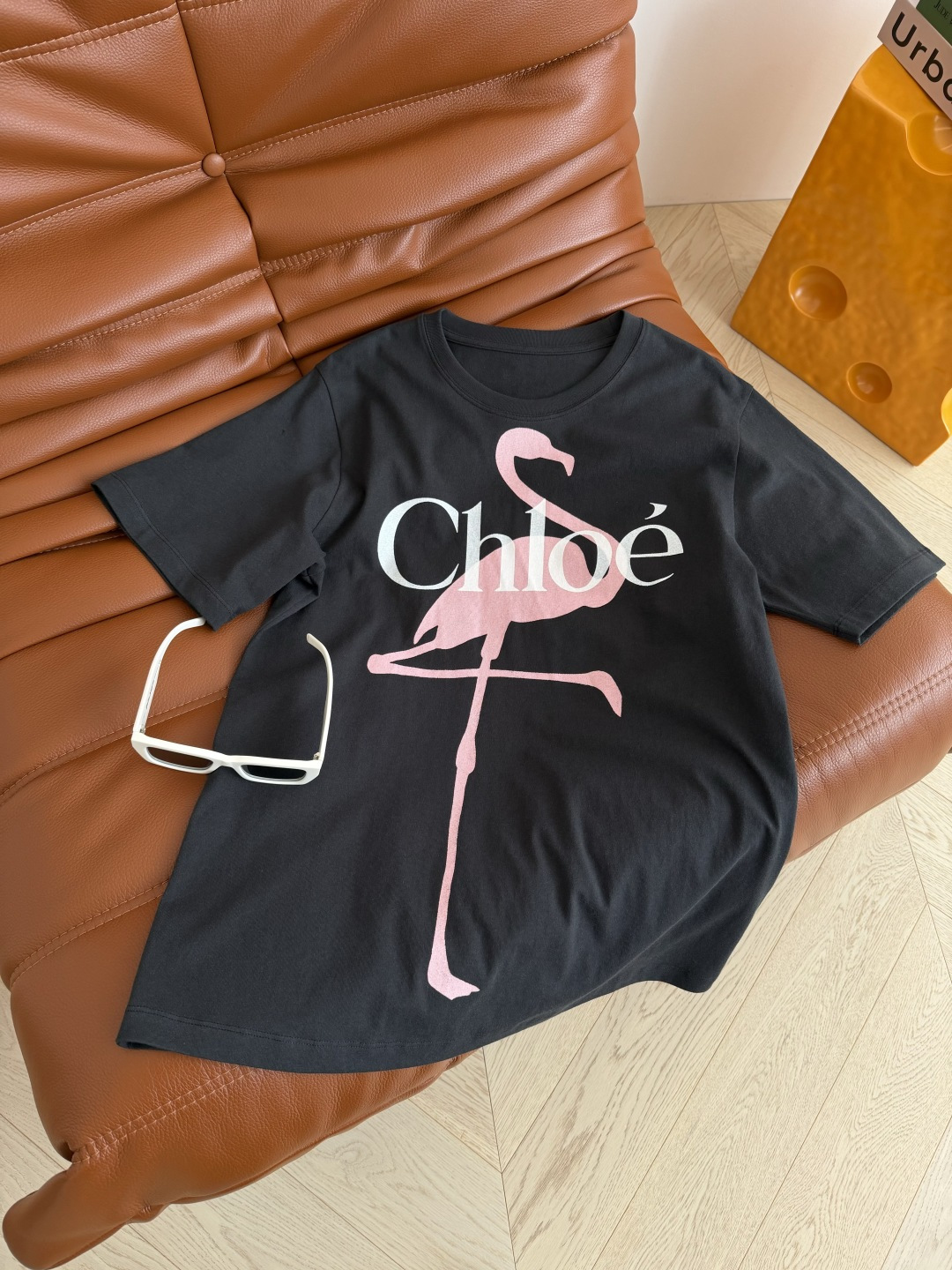 26春夏 粉色火烈鸟🦩印花装饰T恤 颜色是炭灰色 很特别 百搭又不失设计感 粉色火烈鸟+字母logo组合