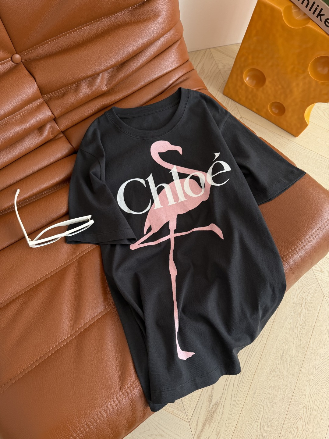 26春夏 粉色火烈鸟🦩印花装饰T恤 颜色是炭灰色 很特别 百搭又不失设计感 粉色火烈鸟+字母logo组合