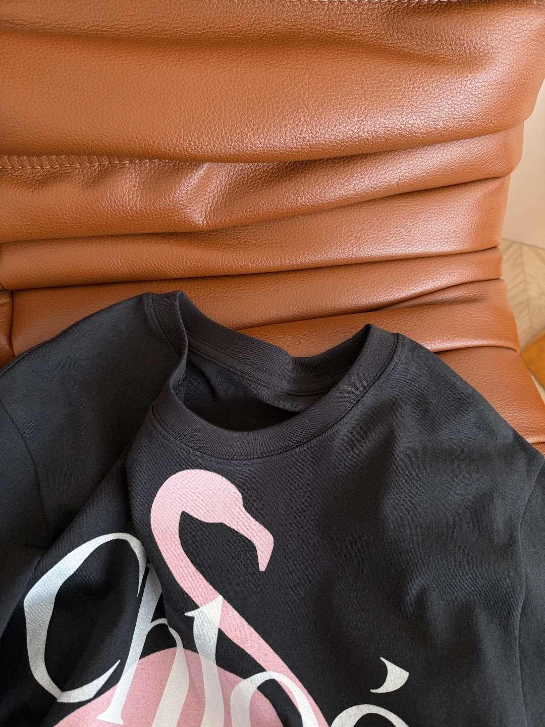 26春夏 粉色火烈鸟🦩印花装饰T恤 颜色是炭灰色 很特别 百搭又不失设计感 粉色火烈鸟+字母logo组合