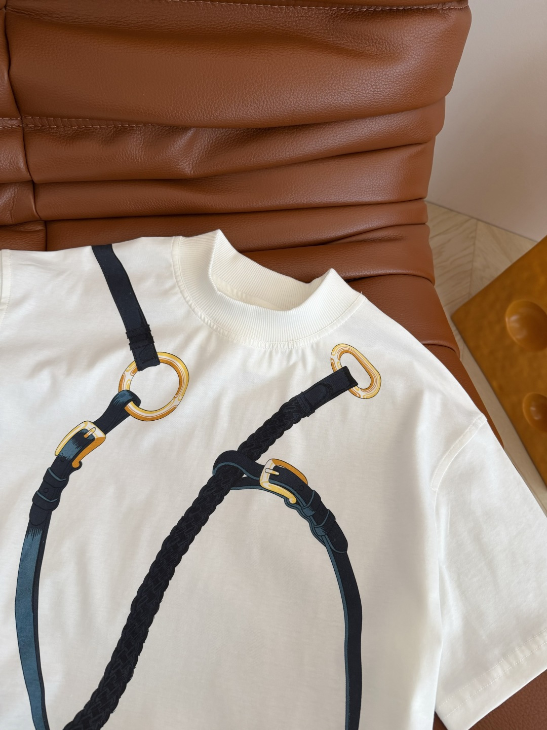 26春夏 皮带链条图案⛓️印花短袖T恤 经典大气的图案 很高级 自带辨识度 版型是廓形感的短款剪裁 上身