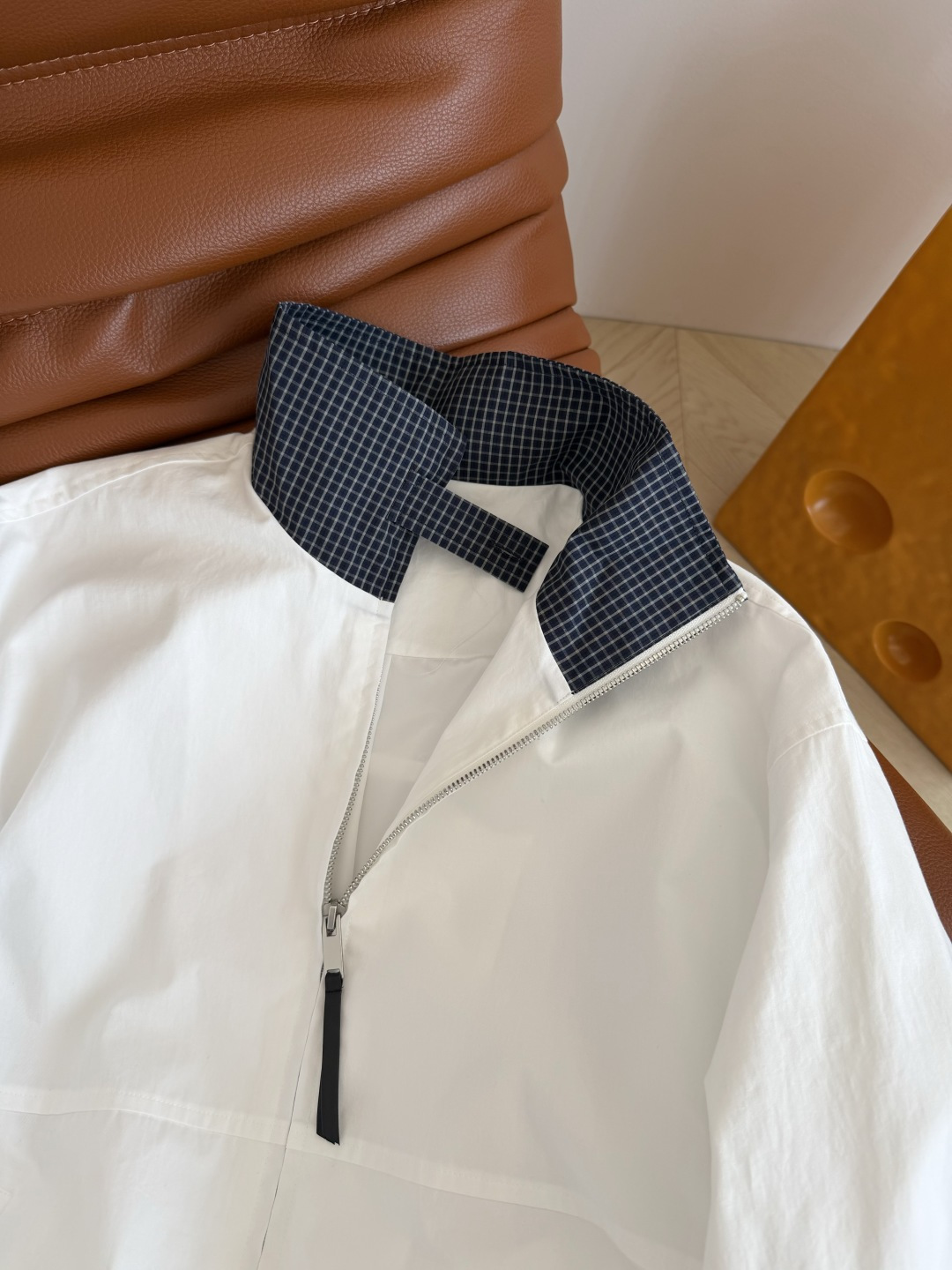 26春夏 小众设计款 格子拼接设计白色夹克外套 日常休闲款 各种凹造型都需要的一件外套 轻薄款 实穿性很
