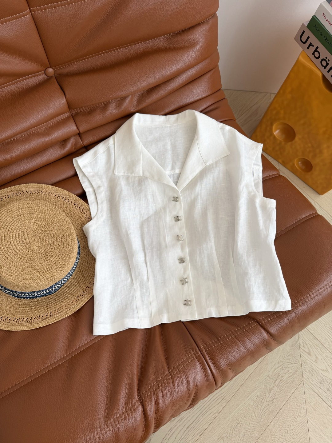 凯旋门银扣透气亚麻套装～自带空气感 复古休闲又时髦 小飞袖设计上衣+直筒长裤 极简主义又保留了优雅女人味