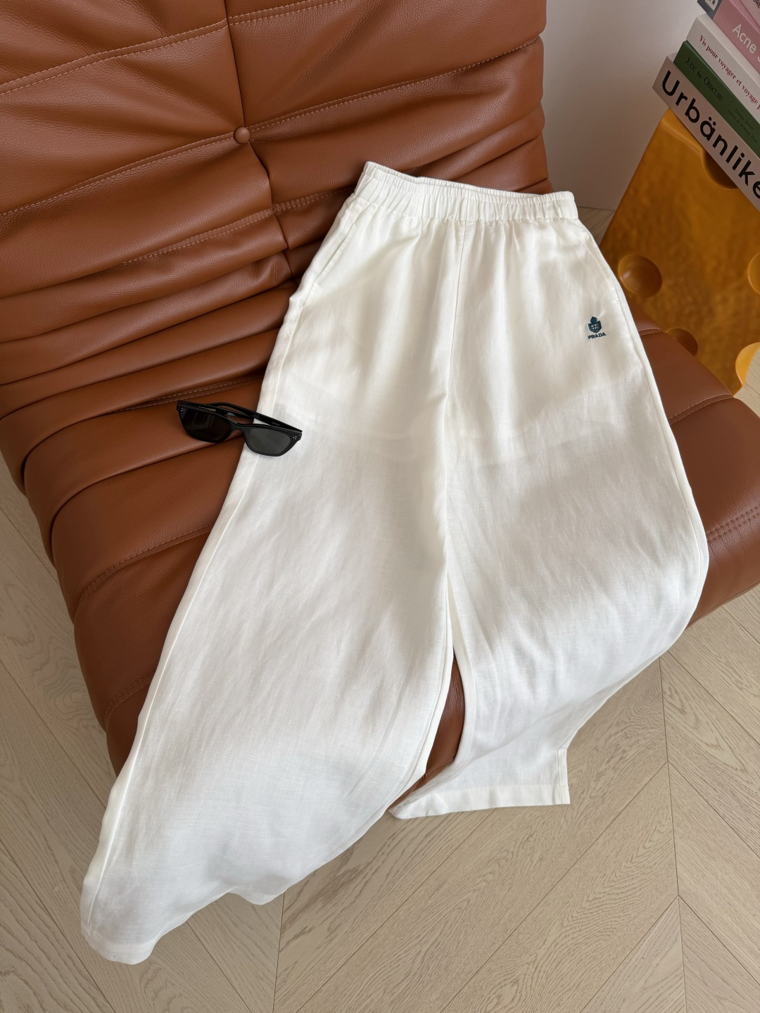 夏季必备清凉裤 26ss 皇冠👑字母logo刺绣亚麻休闲裤 极简老钱时髦裤 采用进口的亚麻面料 透气性很