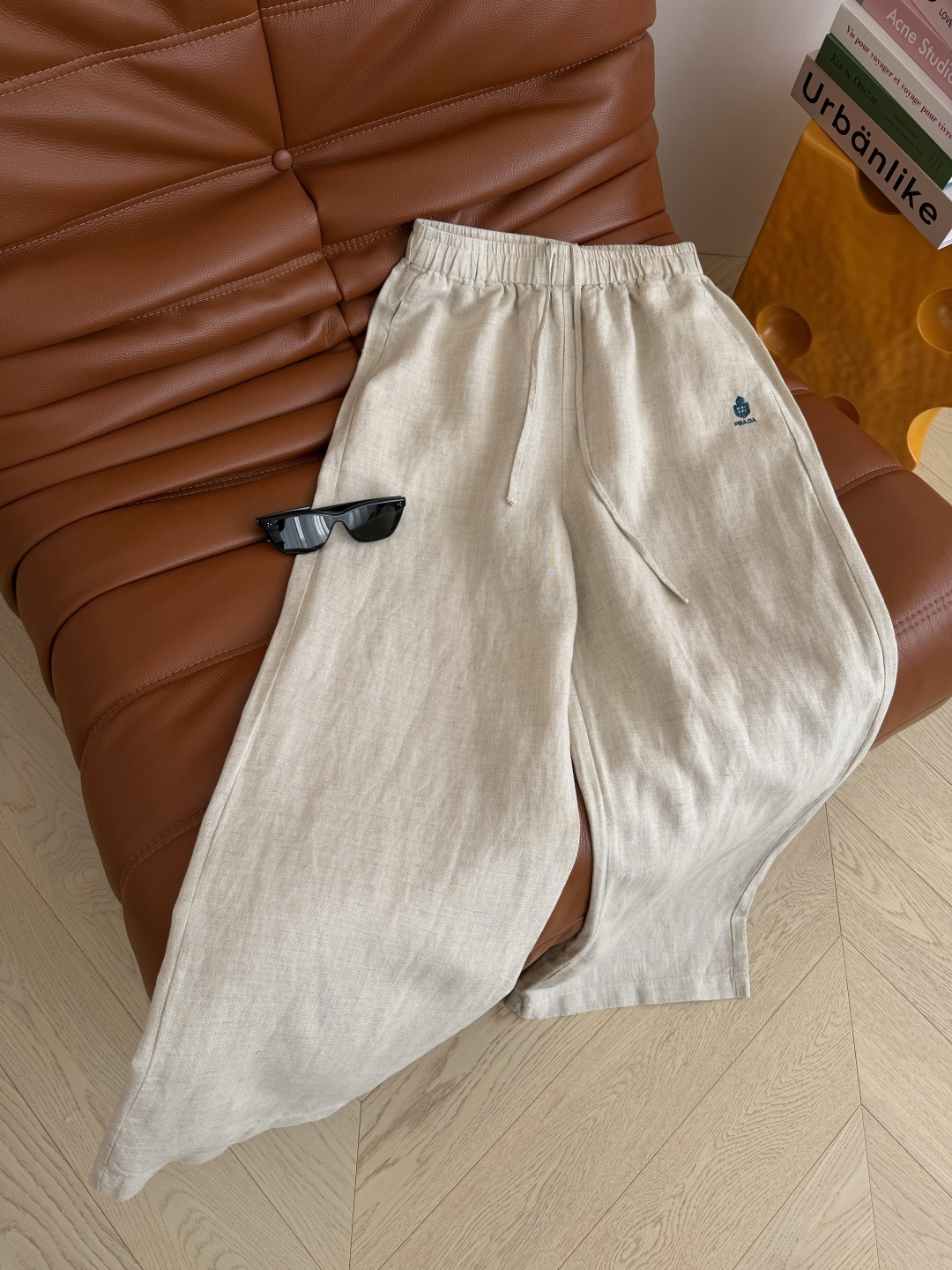 夏季必备清凉裤 26ss 皇冠👑字母logo刺绣亚麻休闲裤 极简老钱时髦裤 采用进口的亚麻面料 透气性很