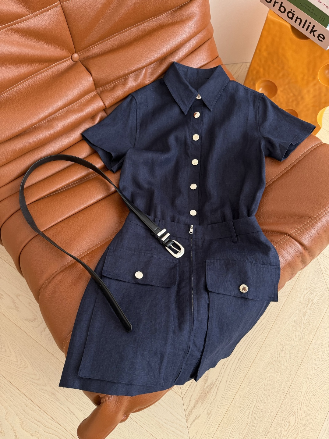 扑面而来的高级感 26ss 藏蓝色工装风亚麻连衣裙 高级感在线 行走的气质感 采用藏蓝色亚麻面料 很重磅