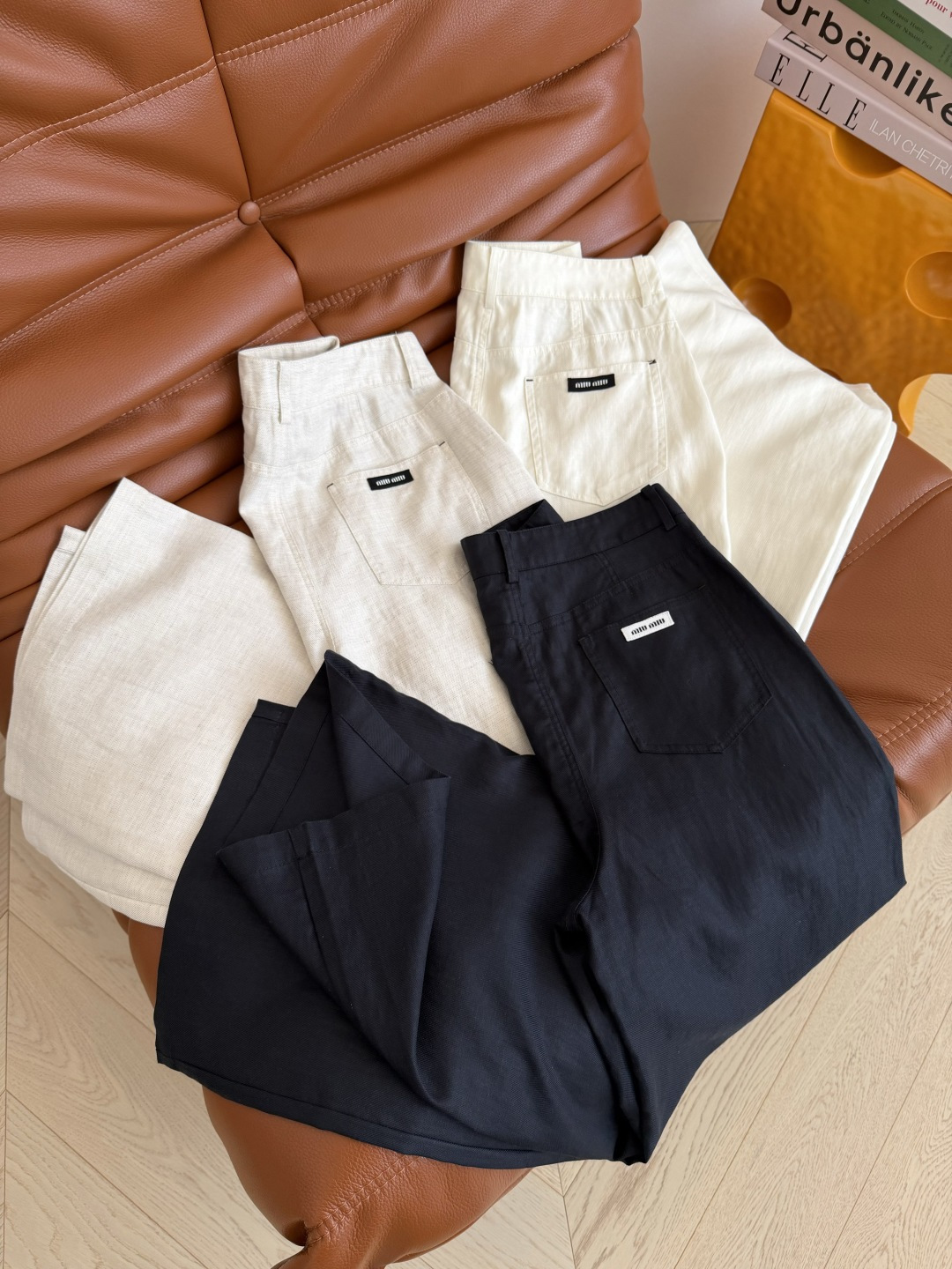 人手必备的实穿款 26新品 口袋针织徽标装饰亚麻裤子 日常各种百搭的一条裤子 基础的直筒版型剪裁 各种腿