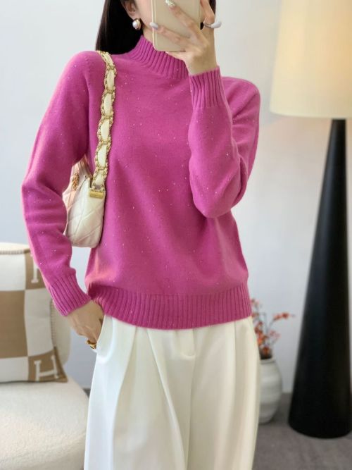 Sparkle Sheen Wool Blend Turtleneck Sweater for Women, Soft & Warm Knit Top 1 Sparkle Wool Blend Turtleneck Sweater, Elegant Warm Knit Pullover for Women