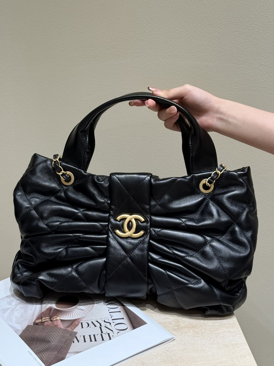 Chanel-Xiaoxiang 25K estilo pasarela lazo medio oro negro piel de cordero importada tamaño de piel de cordero (29 * 38 …