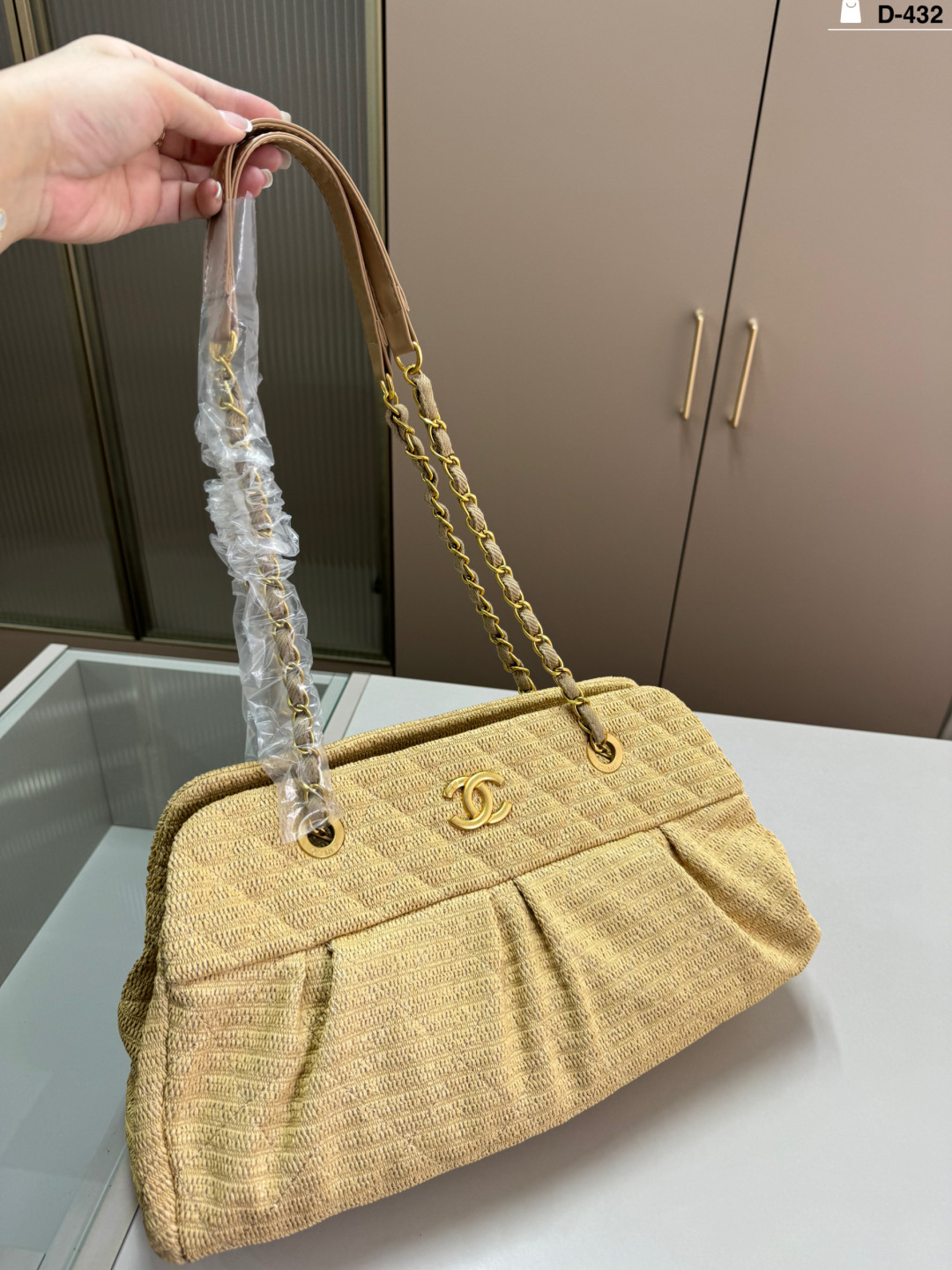 P345 | D-432 Size 38×17 | Chanel | 26c New Raffia Woven Vegetable Basket Beach Bag For Vacation