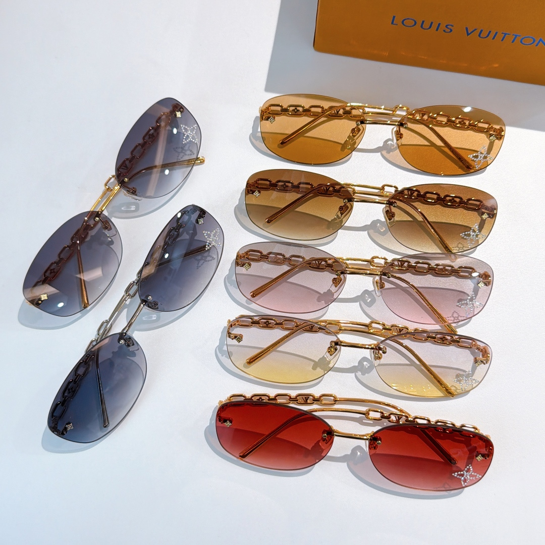 Louis Vuitton Z2052U Rimless Sunglasses Gold Chain Accents
