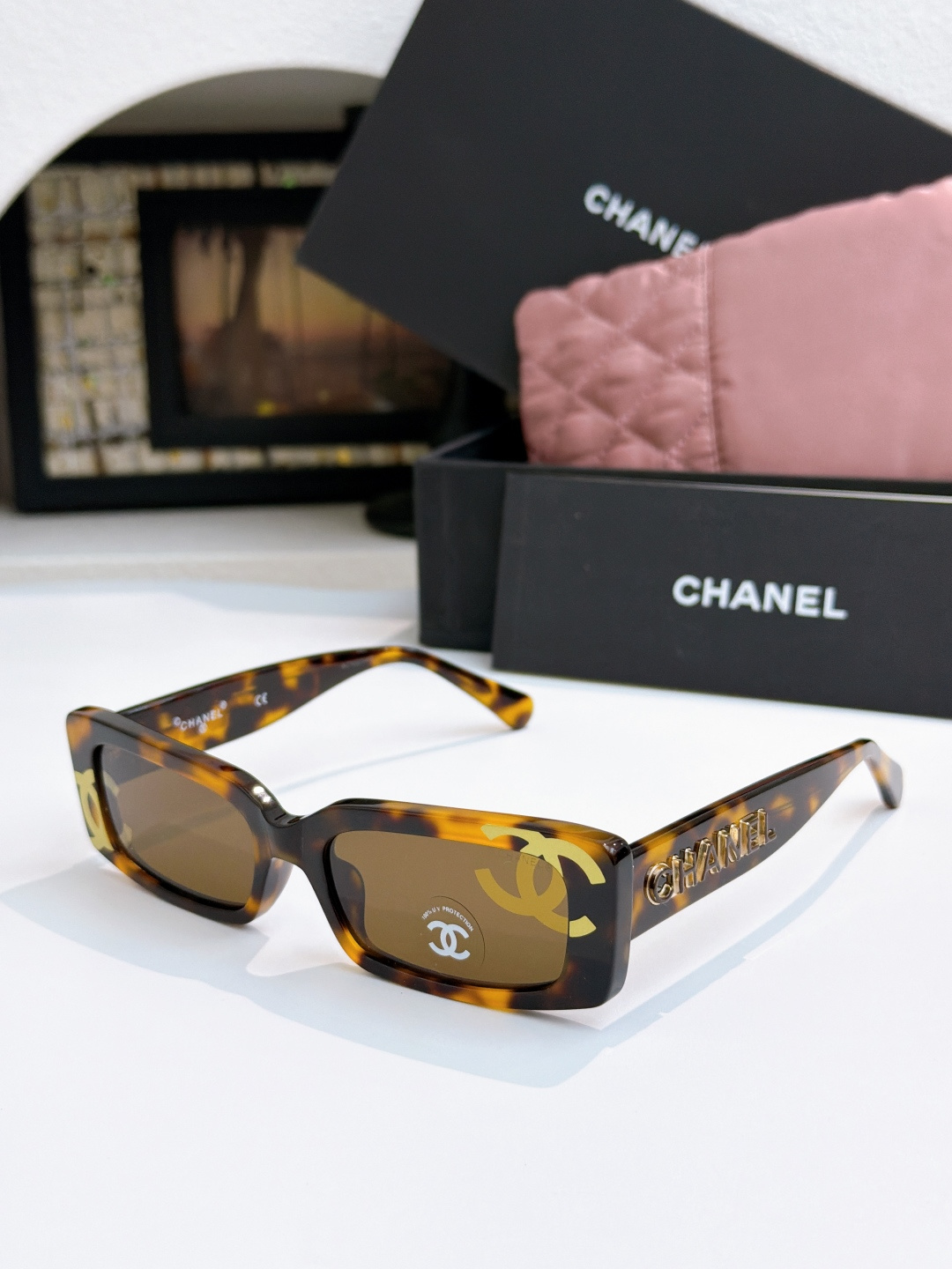 CHANEL Rectangular Acetate Sunglasses