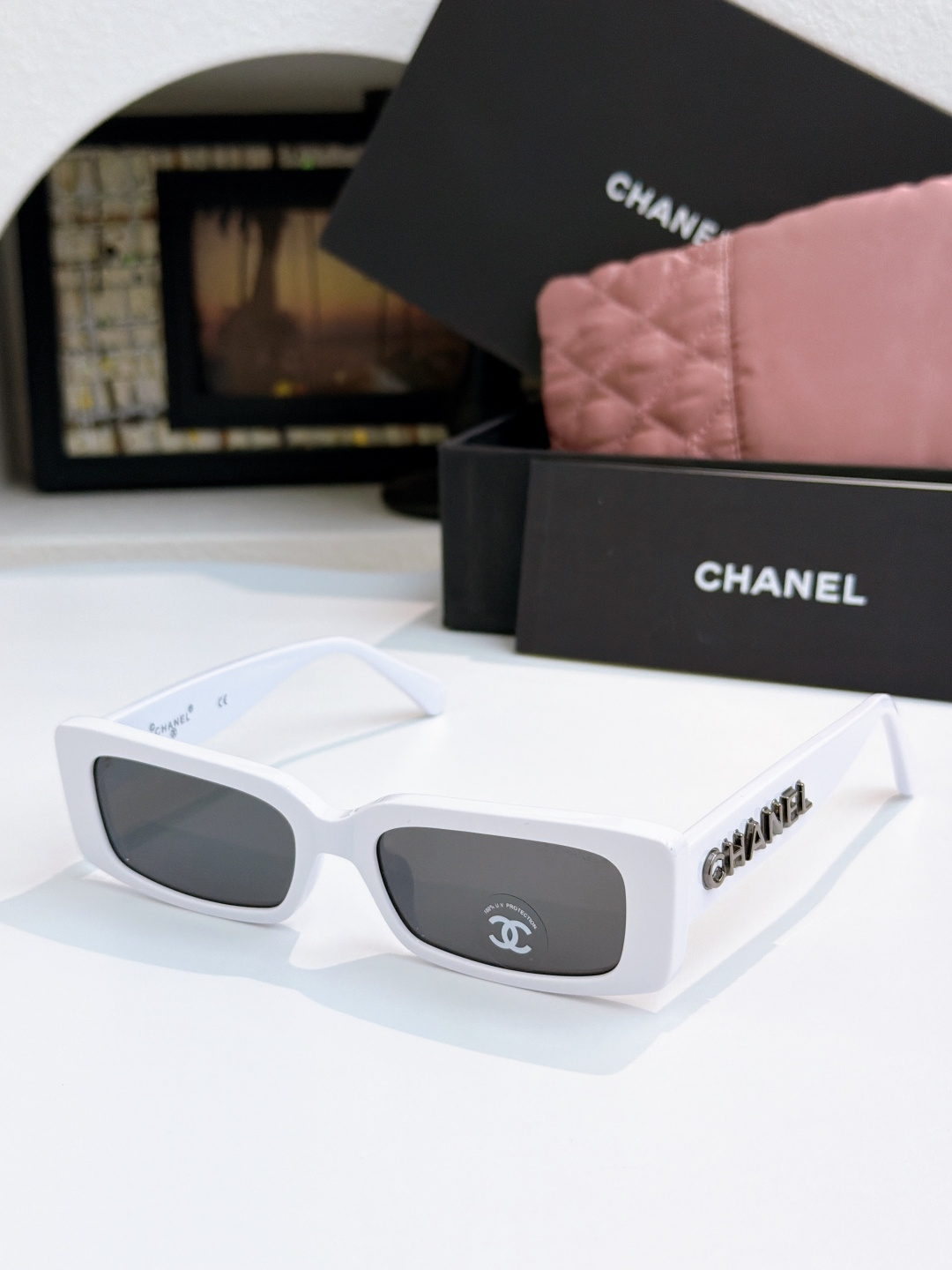 CHANEL Rectangular Acetate Sunglasses