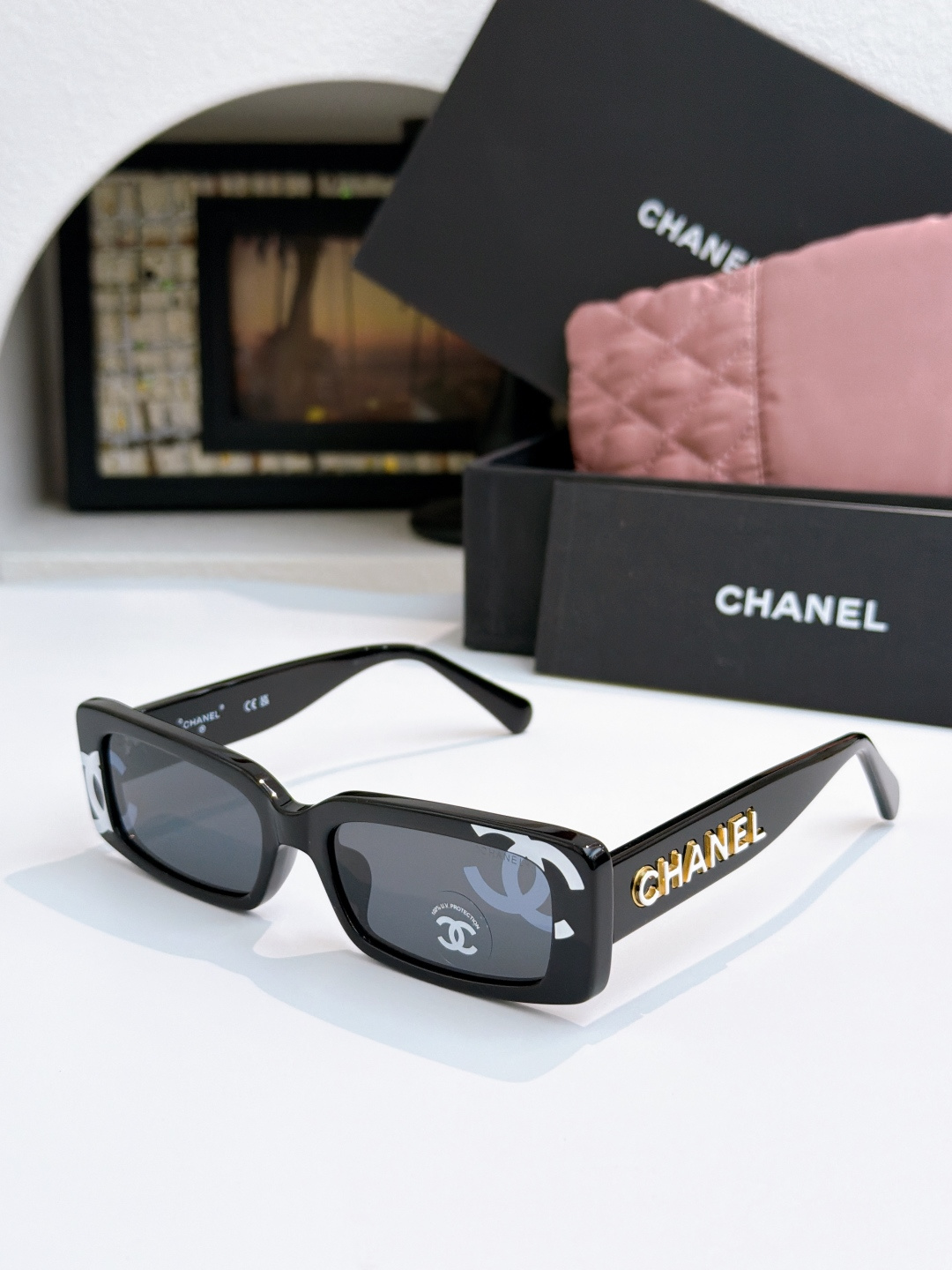 CHANEL Rectangular Acetate Sunglasses