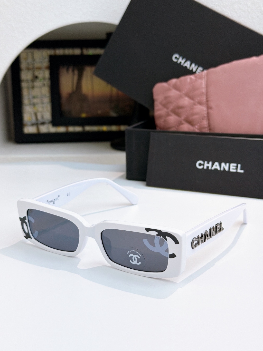 CHANEL Rectangular Acetate Sunglasses