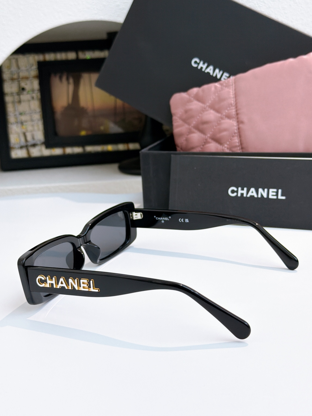 CHANEL Rectangular Acetate Sunglasses