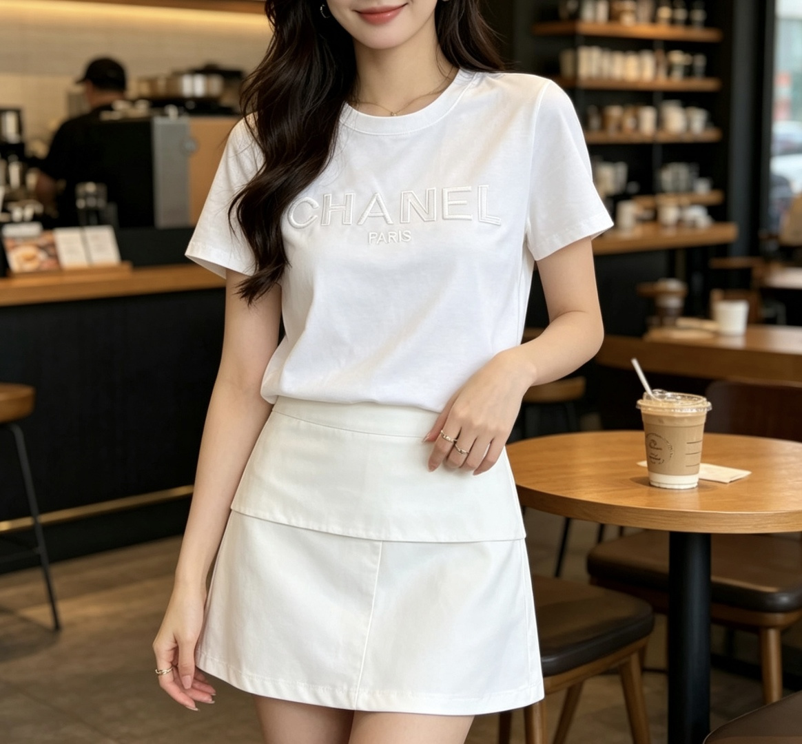 #Chane♡²⁶中古系列 字母logo刺绣🪡限定白T | 永恒经典款 标志性logo字母每一处细节都写